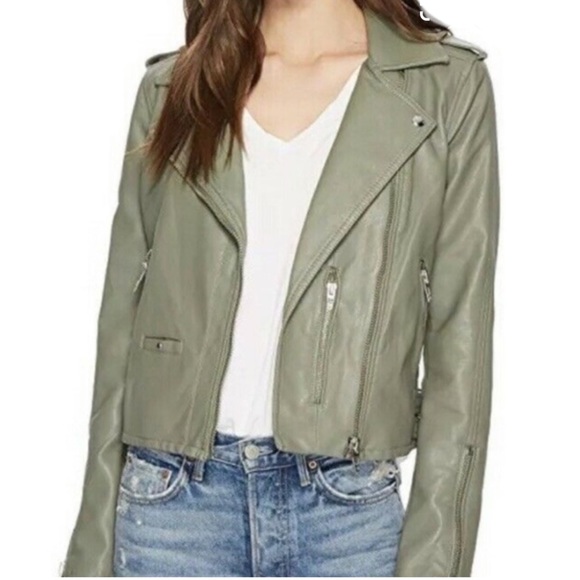 Blank NYC Jackets & Blazers - BLANK/NYC Vegan Leather Moto Jacket In Matcha Sz S
